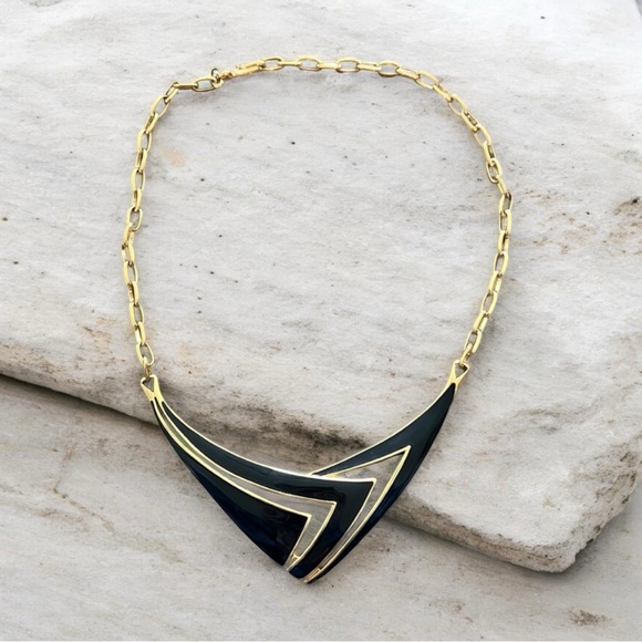 Monet Jewelry - MONET Black Enamel & Gold Choker Necklace Vintage Excellent Condition